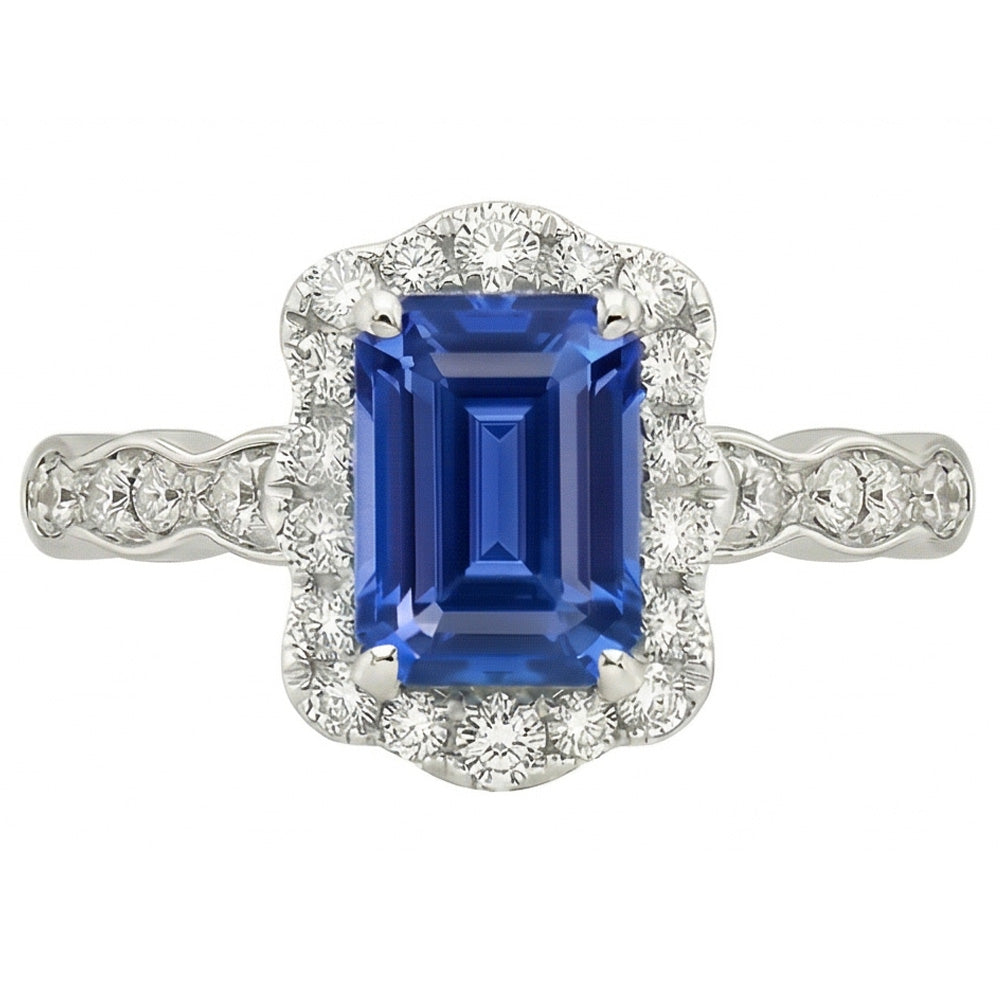 Emerald Solitaire Sapphire Ring With Accents Flower Style 3 Carats