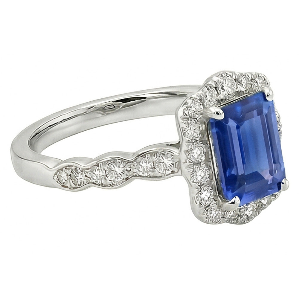 Emerald Solitaire Sapphire Ring With Accents Flower Style 3 Carats