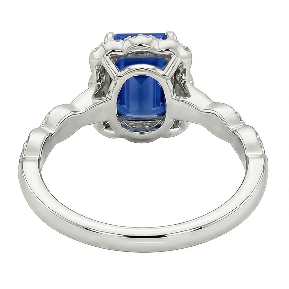 Emerald Solitaire Sapphire Ring With Accents Flower Style 3 Carats
