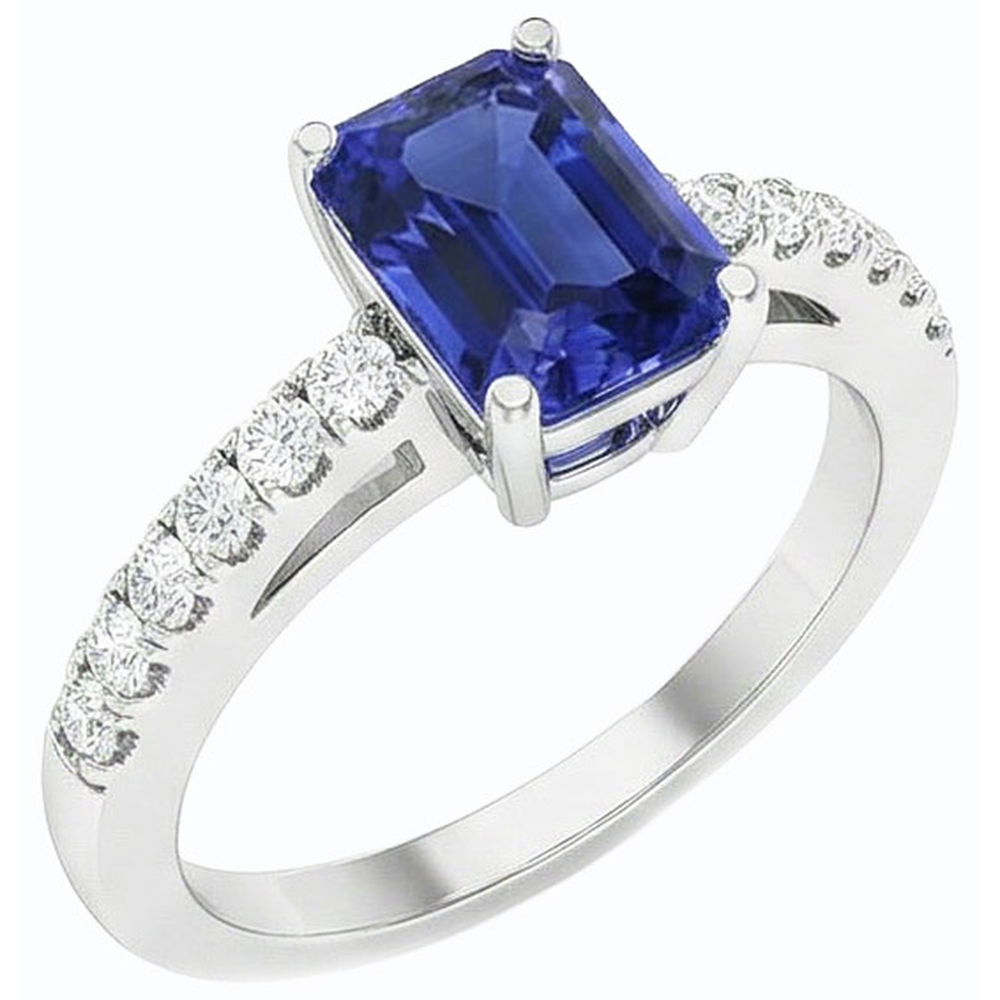 Emerald Solitaire With Natural Earth Mined Diamond Accents Ring Blue Sapphire 3.50 Carats