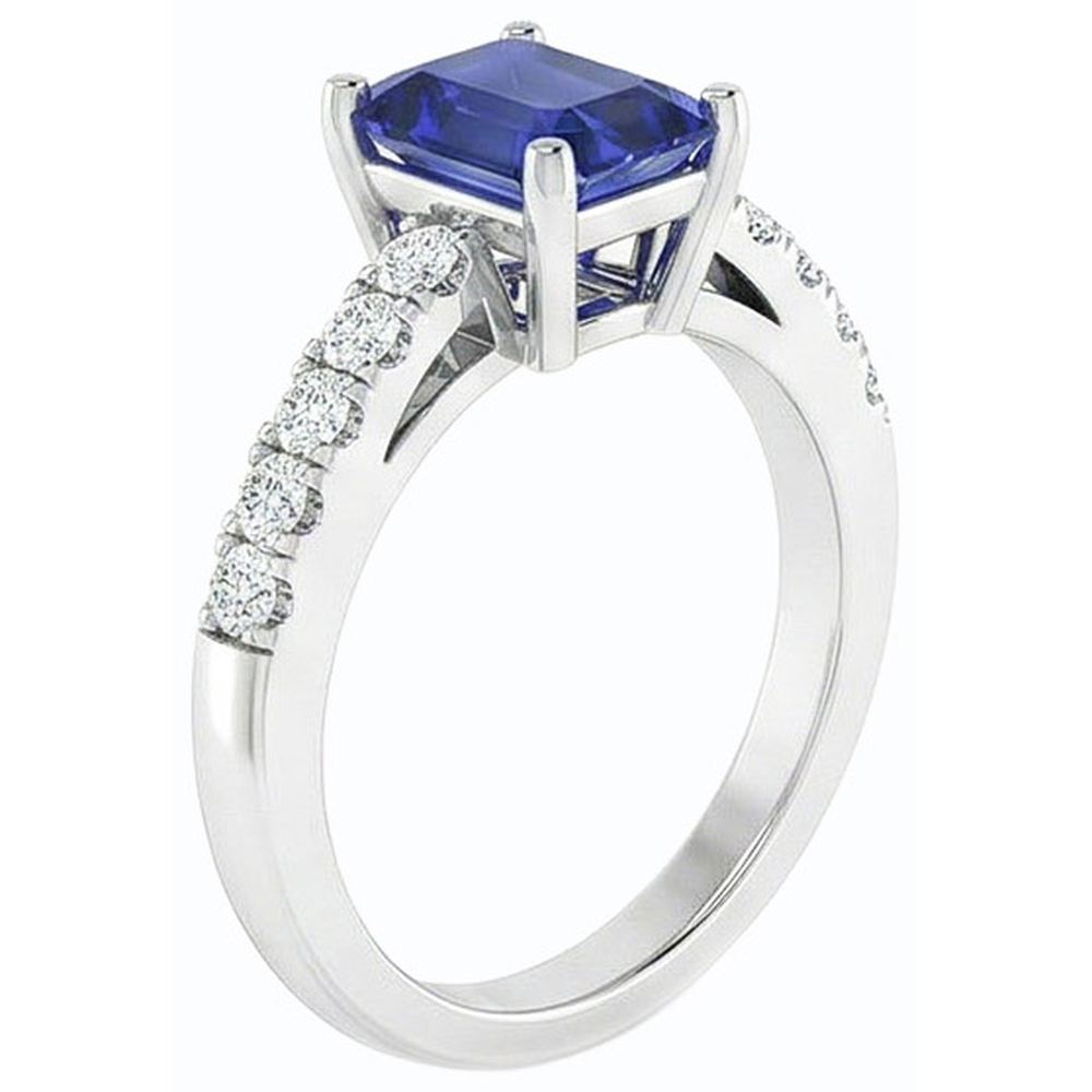 Emerald Solitaire With Natural Earth Mined Diamond Accents Ring Blue Sapphire 3.50 Carats