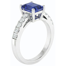 Emerald Solitaire With Natural Earth Mined Diamond Accents Ring Blue Sapphire 3.50 Carats