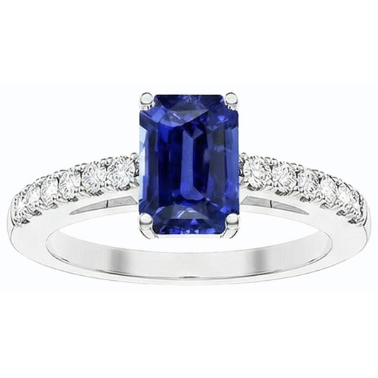 Emerald Solitaire With Natural Earth Mined Diamond Accents Ring Blue Sapphire 3.50 Carats