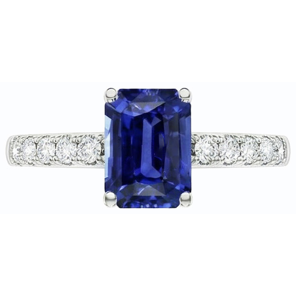 Emerald Solitaire With Natural Earth Mined Diamond Accents Ring Blue Sapphire 3.50 Carats