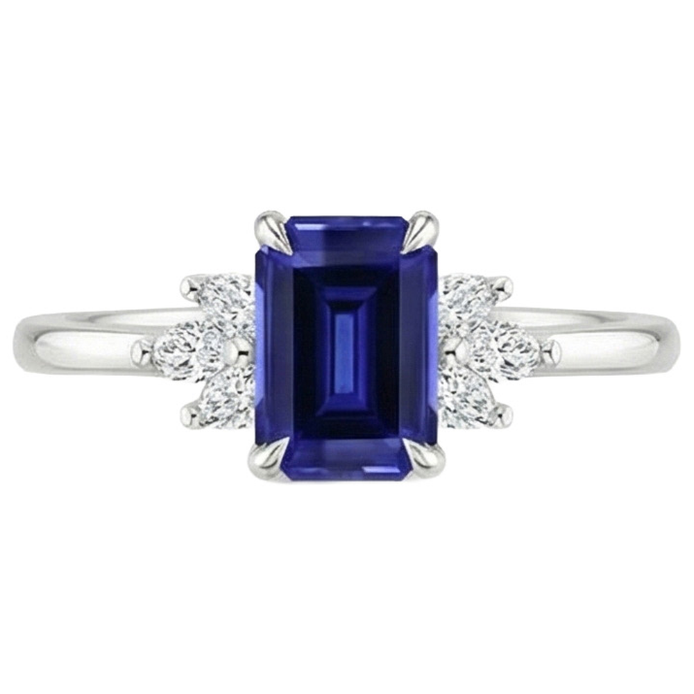 Emerald Sri Lankan Sapphire Natural Earth Mined Diamond Engagement Ring 2.50 Carats