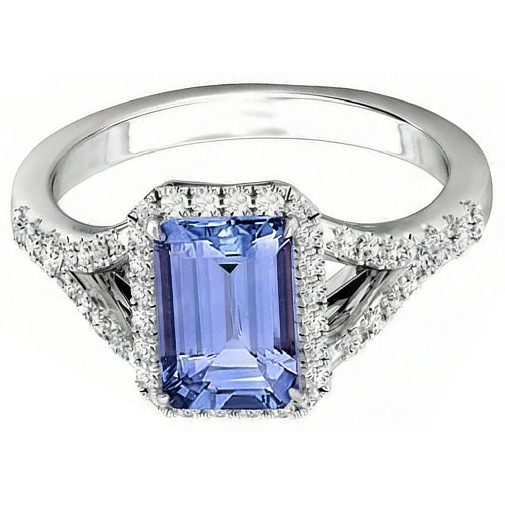 Emerald Tanzanite 4.10 Carats Natural Earth Mined DIAMOND ( NOT LAB GROWN )s Engagement Ring White Gold 14K