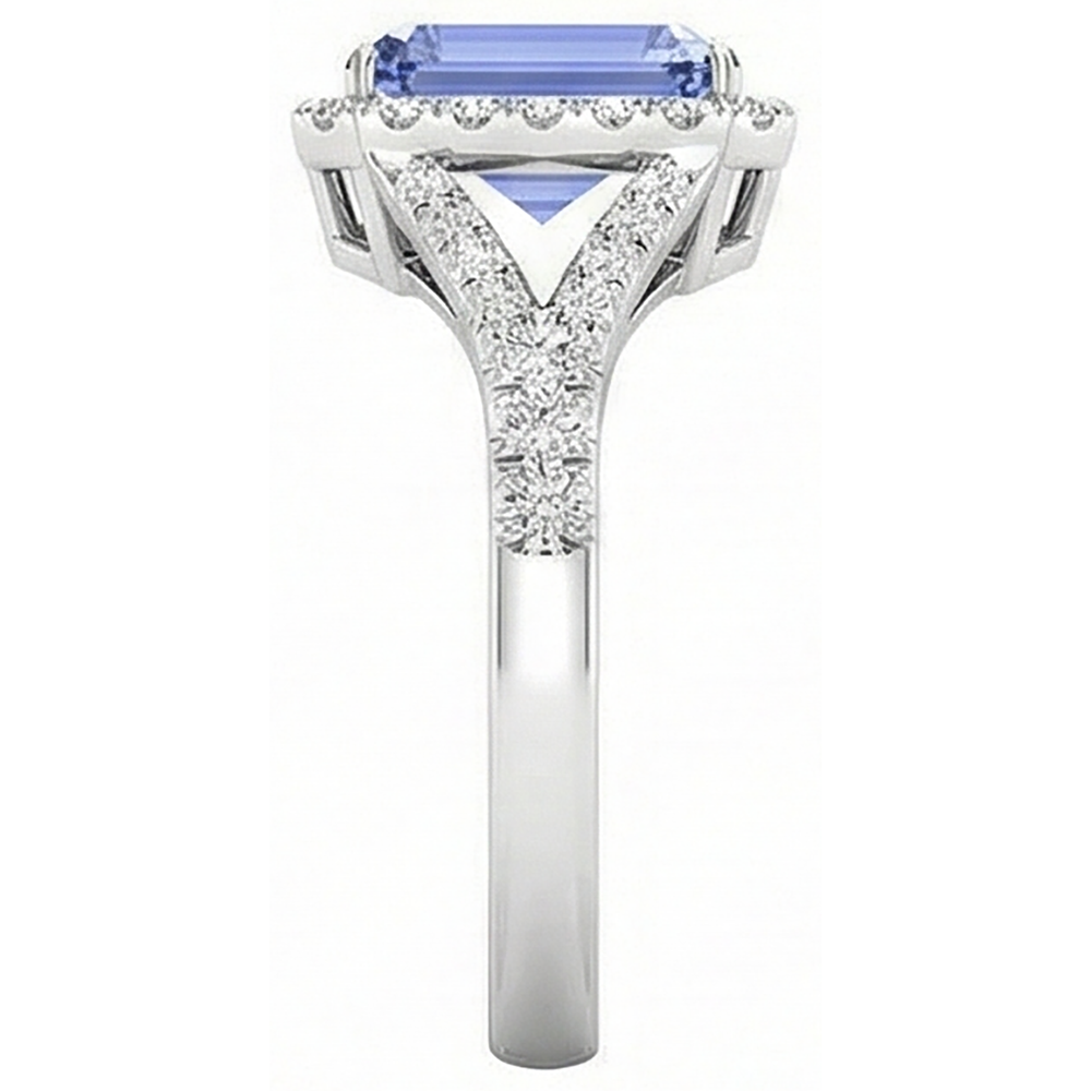 Emerald Tanzanite 4.10 Carats Natural Earth Mined DIAMOND ( NOT LAB GROWN )s Engagement Ring White Gold 14K