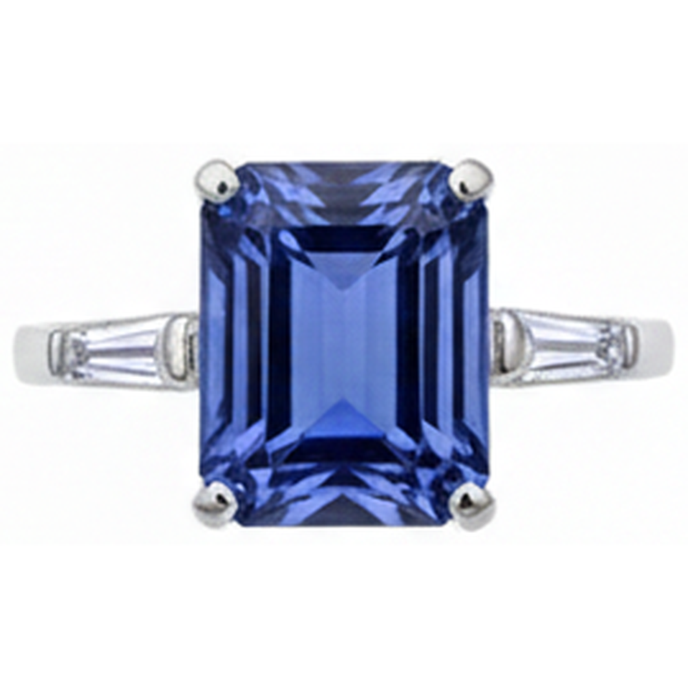 Emerald Tanzanite & Baguette Natural Earth Mined DIAMOND ( NOT LAB GROWN ) Ring 12.12 Carats White Gold 14K