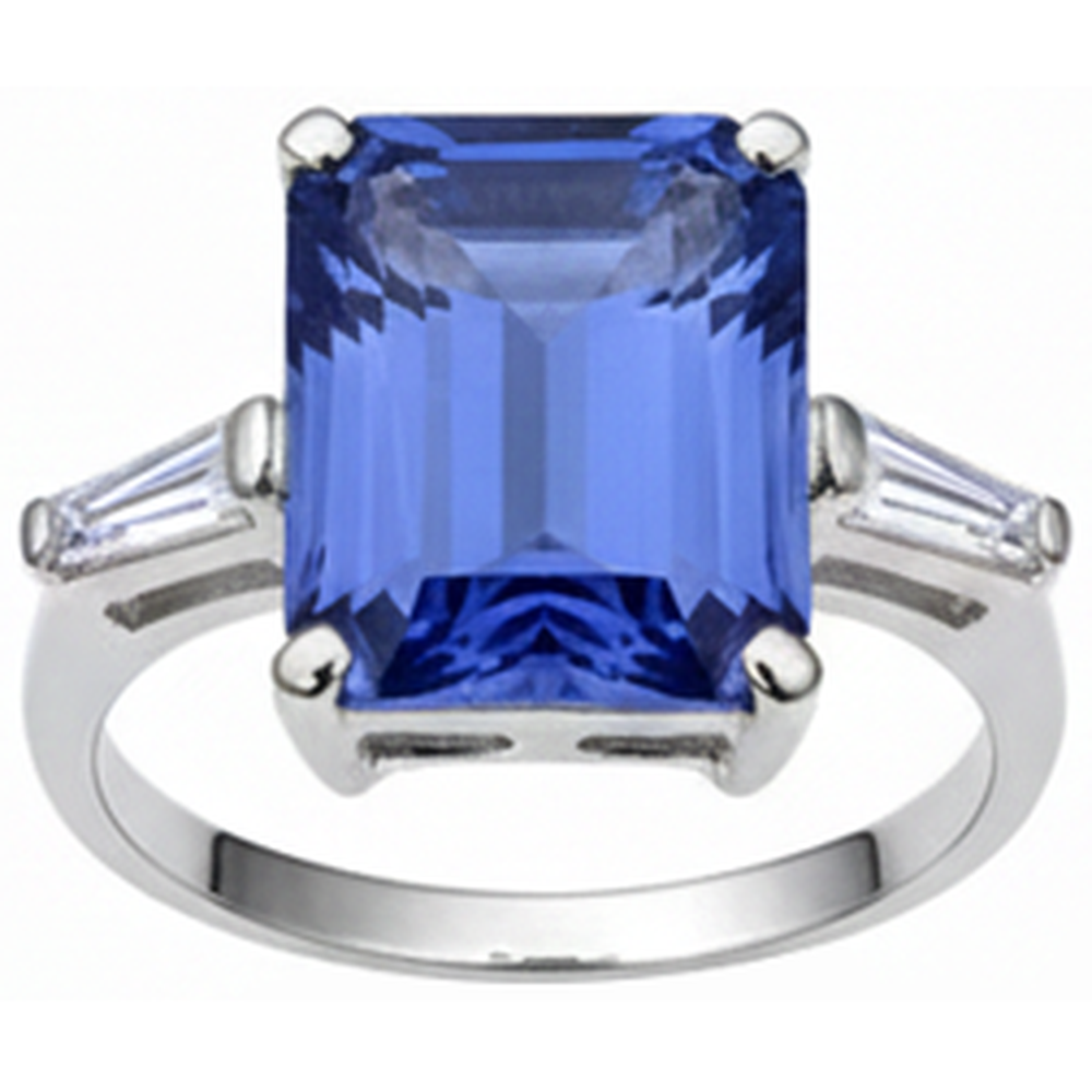Emerald Tanzanite & Baguette Natural Earth Mined DIAMOND ( NOT LAB GROWN ) Ring 12.12 Carats White Gold 14K