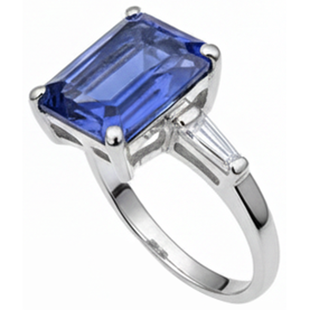 Emerald Tanzanite & Baguette Natural Earth Mined DIAMOND ( NOT LAB GROWN ) Ring 12.12 Carats White Gold 14K