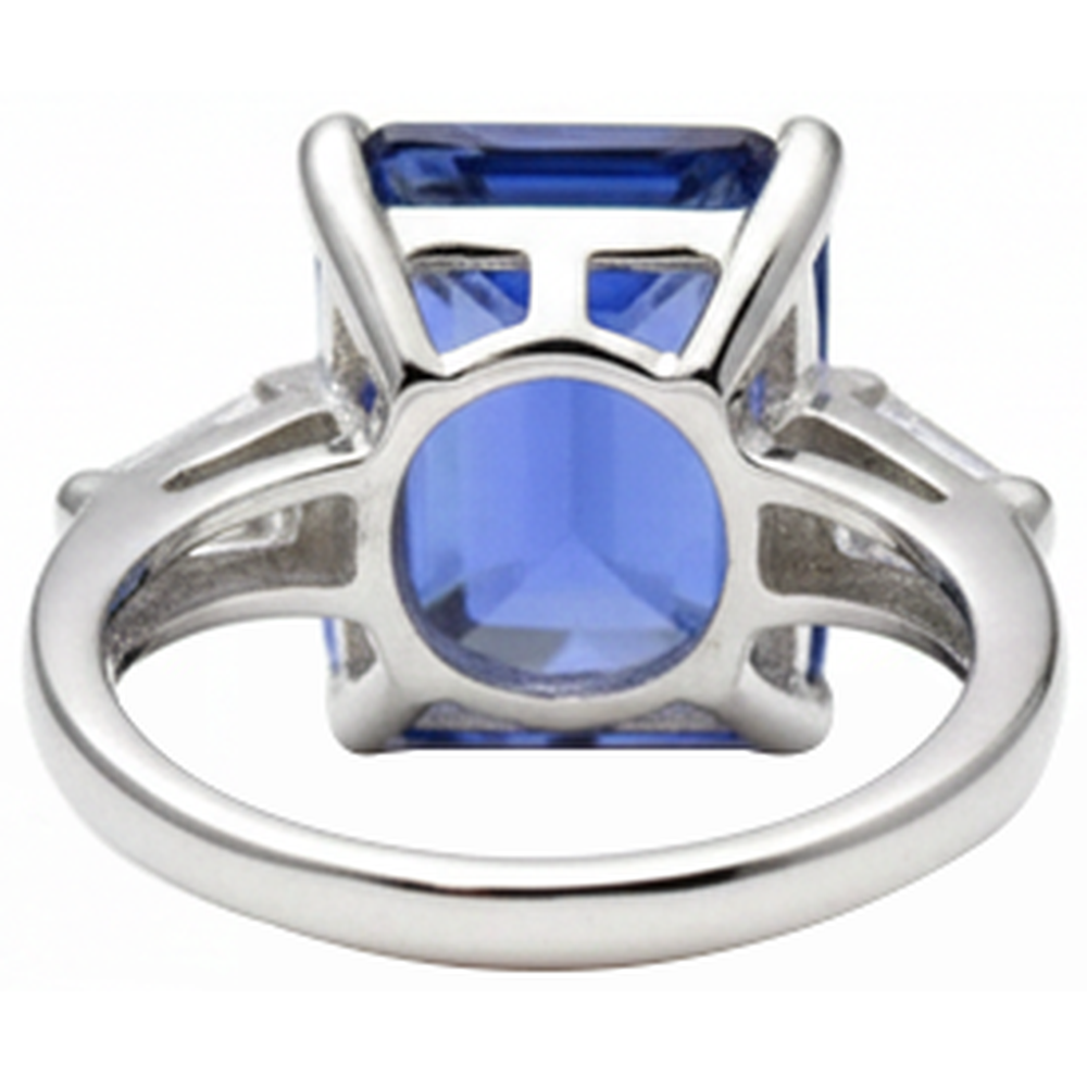 Emerald Tanzanite & Baguette Natural Earth Mined DIAMOND ( NOT LAB GROWN ) Ring 12.12 Carats White Gold 14K