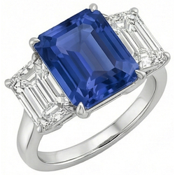 Emerald Three Stone Blue Sapphire Ring 3 Carats Gold Jewellery
