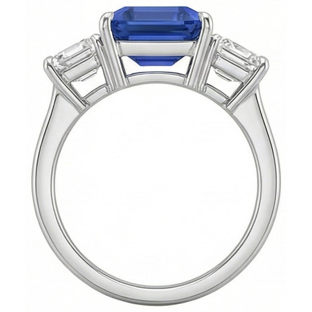 Emerald Three Stone Blue Sapphire Ring 3 Carats Gold Jewellery