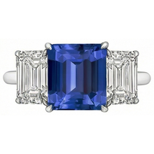 Emerald Three Stone Blue Sapphire Ring 3 Carats Gold Jewellery