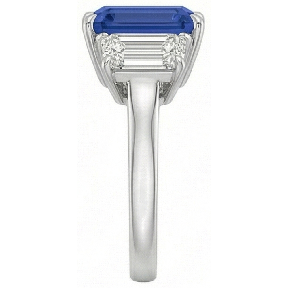 Emerald Three Stone Blue Sapphire Ring 3 Carats Gold Jewellery