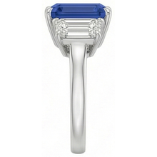 Emerald Three Stone Blue Sapphire Ring 3 Carats Gold Jewellery
