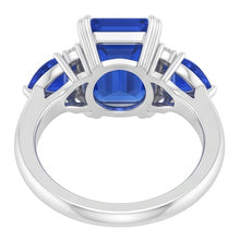 Emerald Three Stone Blue Sapphire Ring & Natural Earth Mined Diamonds 3 Carats