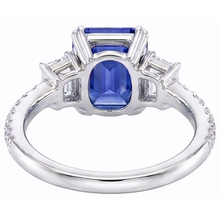 Emerald Three Stone Blue Sapphire Ring & Pave Set Natural Earth Mined Diamonds 3 Carats