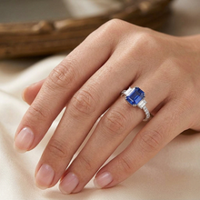 Emerald Three Stone Blue Sapphire Ring & Pave Set Natural Earth Mined Diamonds 3 Carats