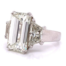 Emerald Trapezoid Big Natural Diamond Three Stone Ring 9 Carats