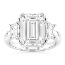 Emerald Trapezoid Big Natural Earth Mined Diamond Three Stone Ring 9 Carats