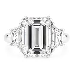 Emerald Trapezoid Big Natural Earth Mined Diamond Three Stone Ring 9 Carats