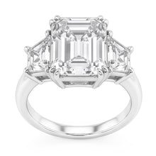 Emerald Trapezoid Big Natural Earth Mined Diamond Three Stone Ring 9 Carats