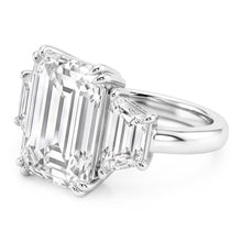 Emerald Trapezoid Big Natural Earth Mined Diamond Three Stone Ring 9 Carats