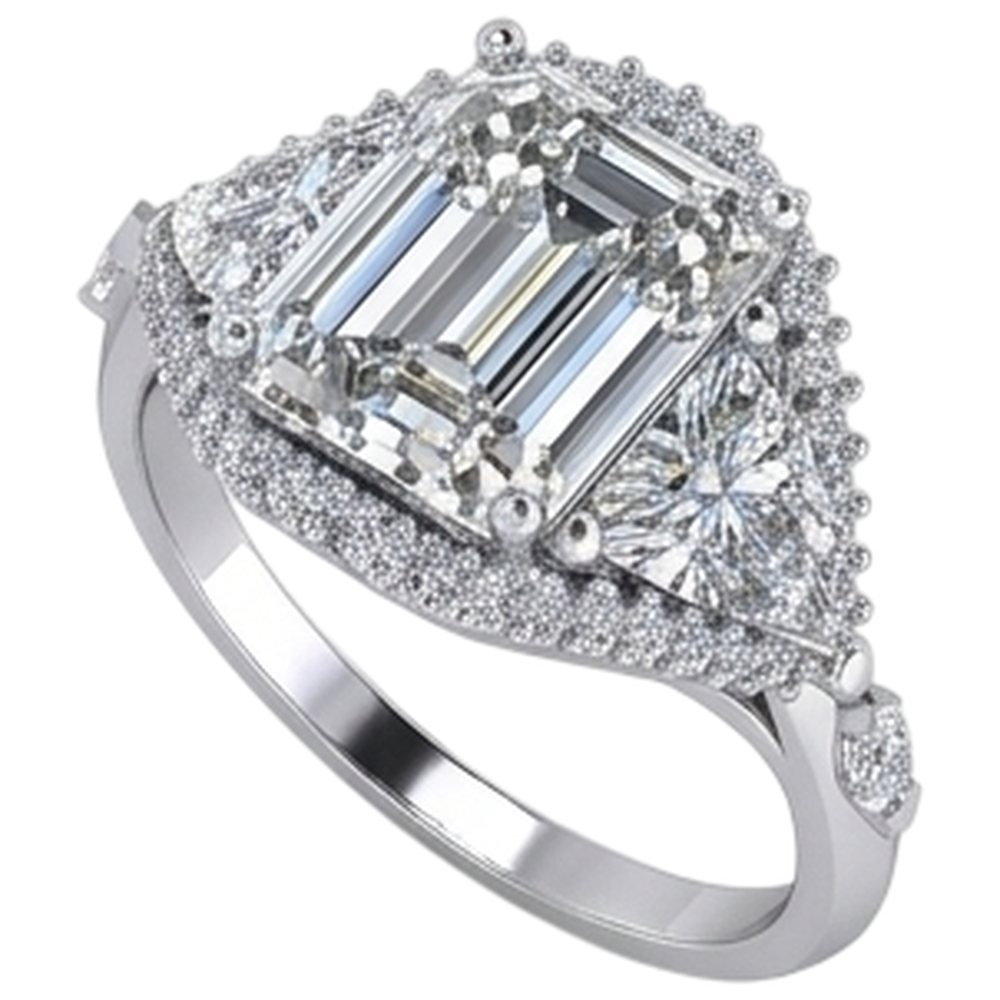 Emerald Trillion Natural Earth Mined Diamond Engagement Ring 3.95 Carats Brilliant Cut