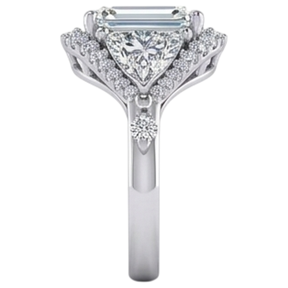 Emerald Trillion Natural Earth Mined Diamond Engagement Ring 3.95 Carats Brilliant Cut