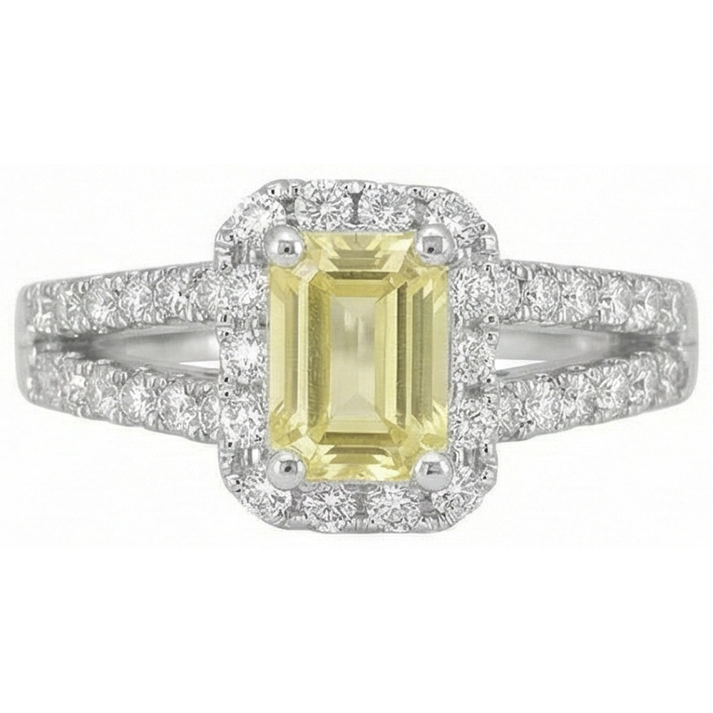 Emerald & Round Cut 4 Ct Yellow Sapphire Natural Earth Mined DIAMOND ( NOT LAB GROWN )s Ring White Gold 14K
