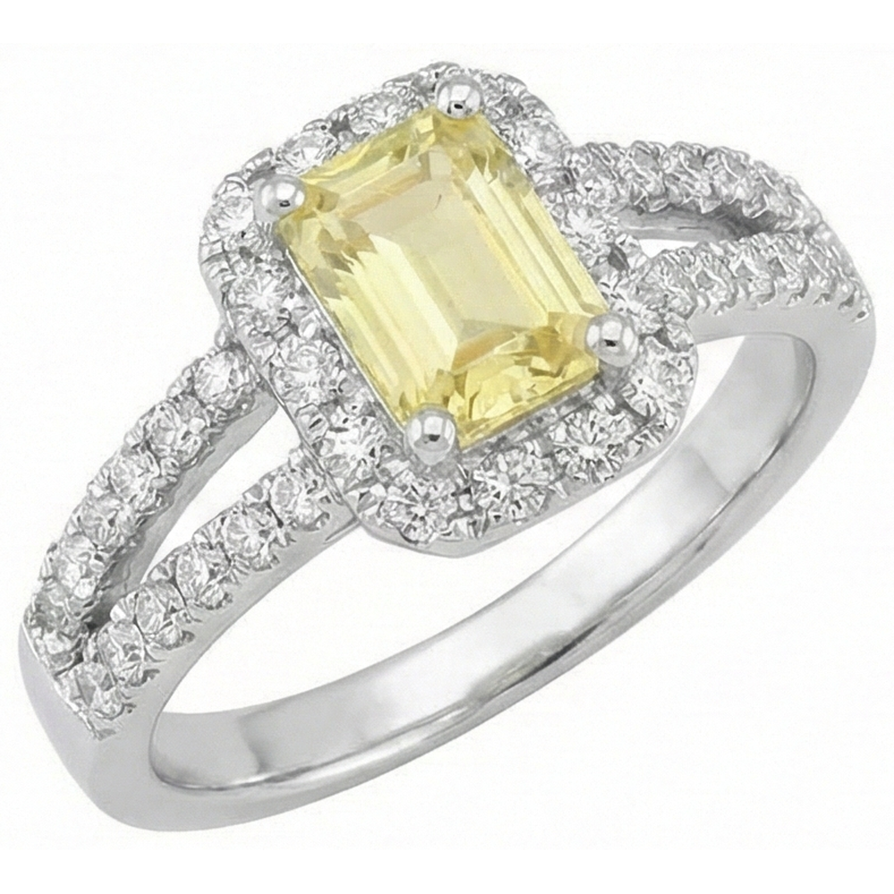Emerald & Round Cut 4 Ct Yellow Sapphire Natural Earth Mined DIAMOND ( NOT LAB GROWN )s Ring White Gold 14K