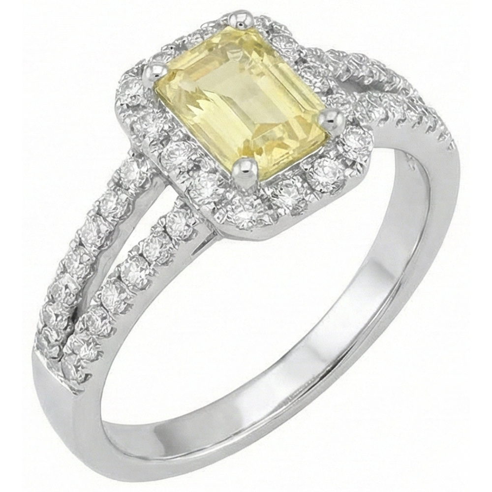 Emerald & Round Cut 4 Ct Yellow Sapphire Natural Earth Mined DIAMOND ( NOT LAB GROWN )s Ring White Gold 14K