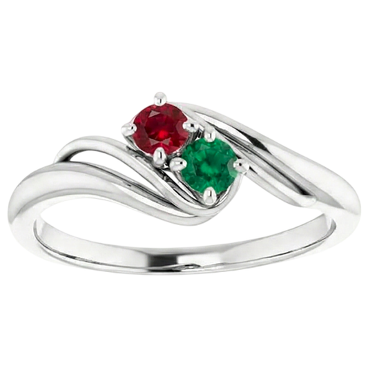 Emerald & Ruby Stones 1 Carat Ring Bypass Shank White Gold 14K