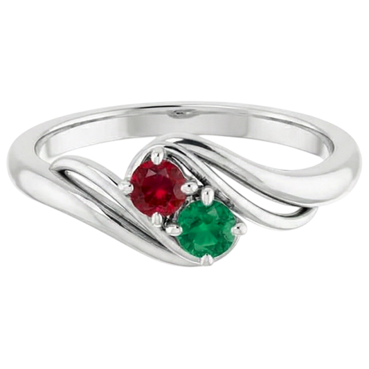 Emerald & Ruby Stones 1 Carat Ring Bypass Shank White Gold 14K