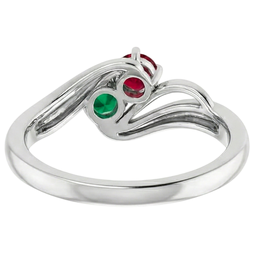 Emerald & Ruby Stones 1 Carat Ring Bypass Shank White Gold 14K
