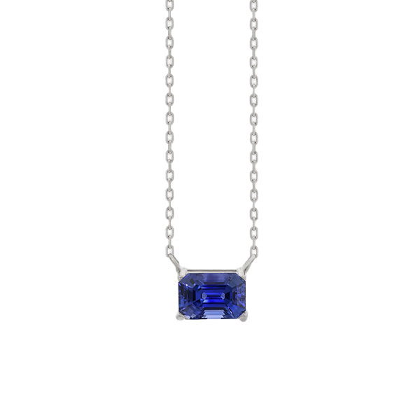 Royal Blue Sapphire Emerald Cut Gemstone Pendant in 14K White Gold – main view