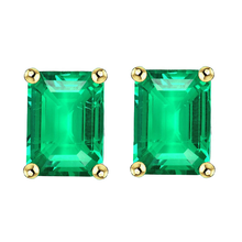 Emerald Emerald Cut Gemstone Earring in 14K Two Tone Gold – main view