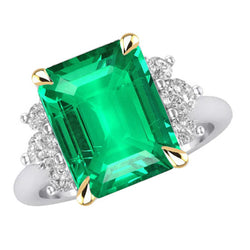 Two-Tone 14K Gold Colored Stone Ring with Fine Emerald – 4 ct