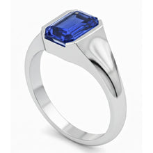 IGI CERTIFIED Emerald Cut Solitaire Blue Sapphire Gents Ring White Gold 4 Carats New