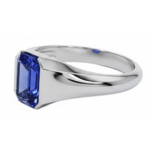 IGI CERTIFIED Emerald Cut Solitaire Blue Sapphire Gents Ring White Gold 4 Carats New