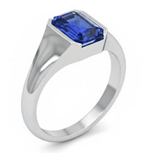 IGI CERTIFIED Emerald Cut Solitaire Blue Sapphire Gents Ring White Gold 4 Carats New