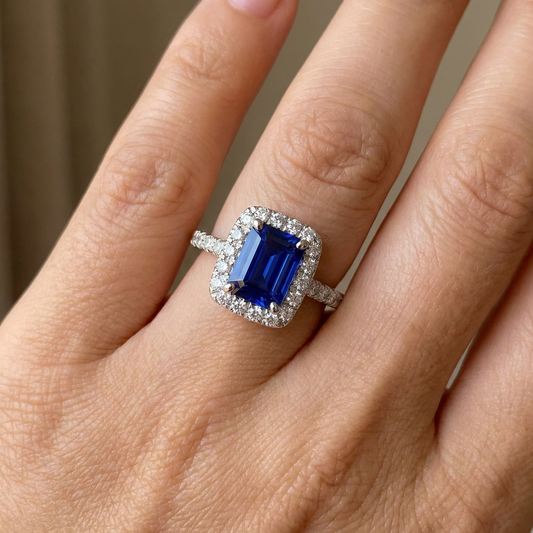 Emerald Cut Sri Lanka Sapphire Natural Earth Mined DIAMOND ( NOT LAB GROWN )s Ring 3 Ct White Gold 14K