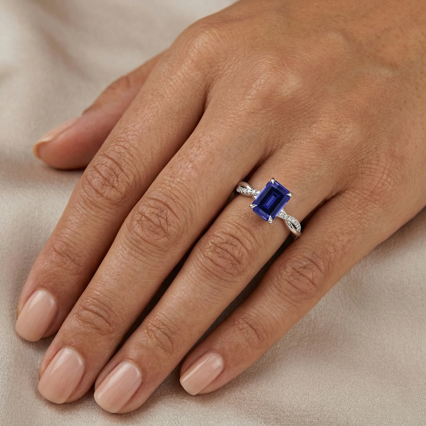 natural emerald sapphire 1.50ct ring with diamond accents