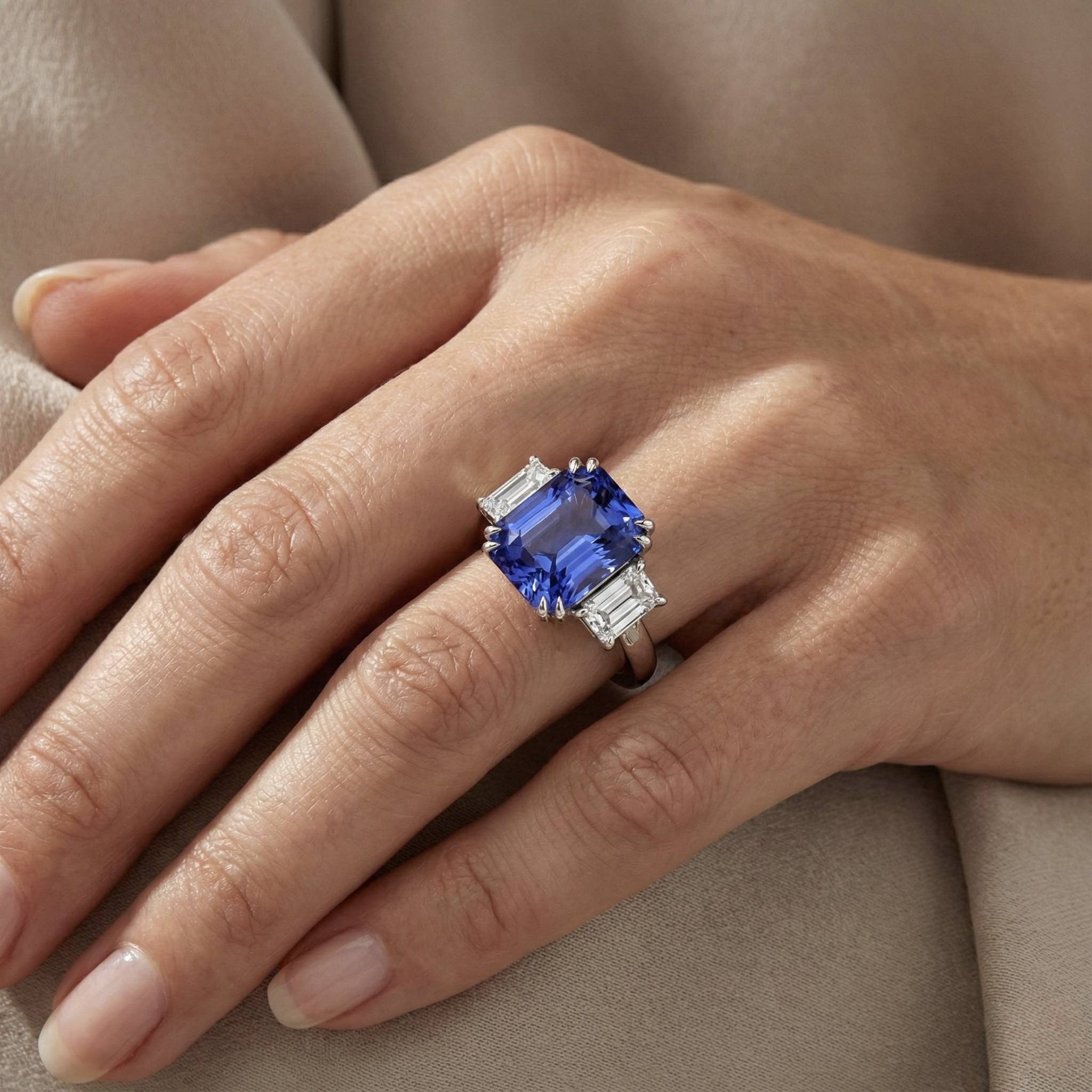 natural radiant sapphire 5ct ring with diamond accents