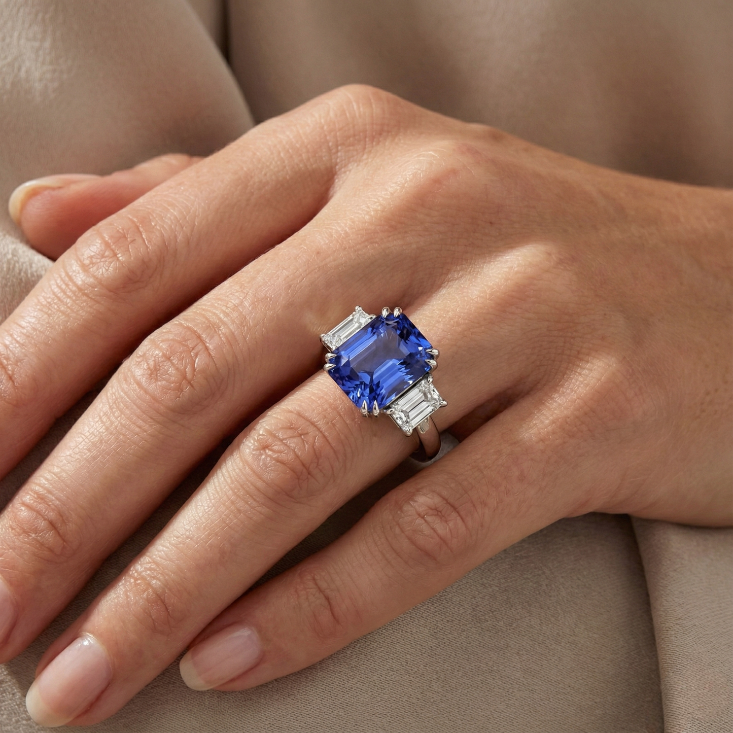 natural radiant sapphire 5ct ring with diamond accents