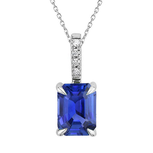 Step Cut Cornflower Blue Sapphire ring in 14K White Gold – main view