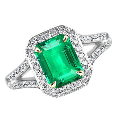 Gemstone Ring 14 Karat Two Tone Gold with Fine Emerald – main view