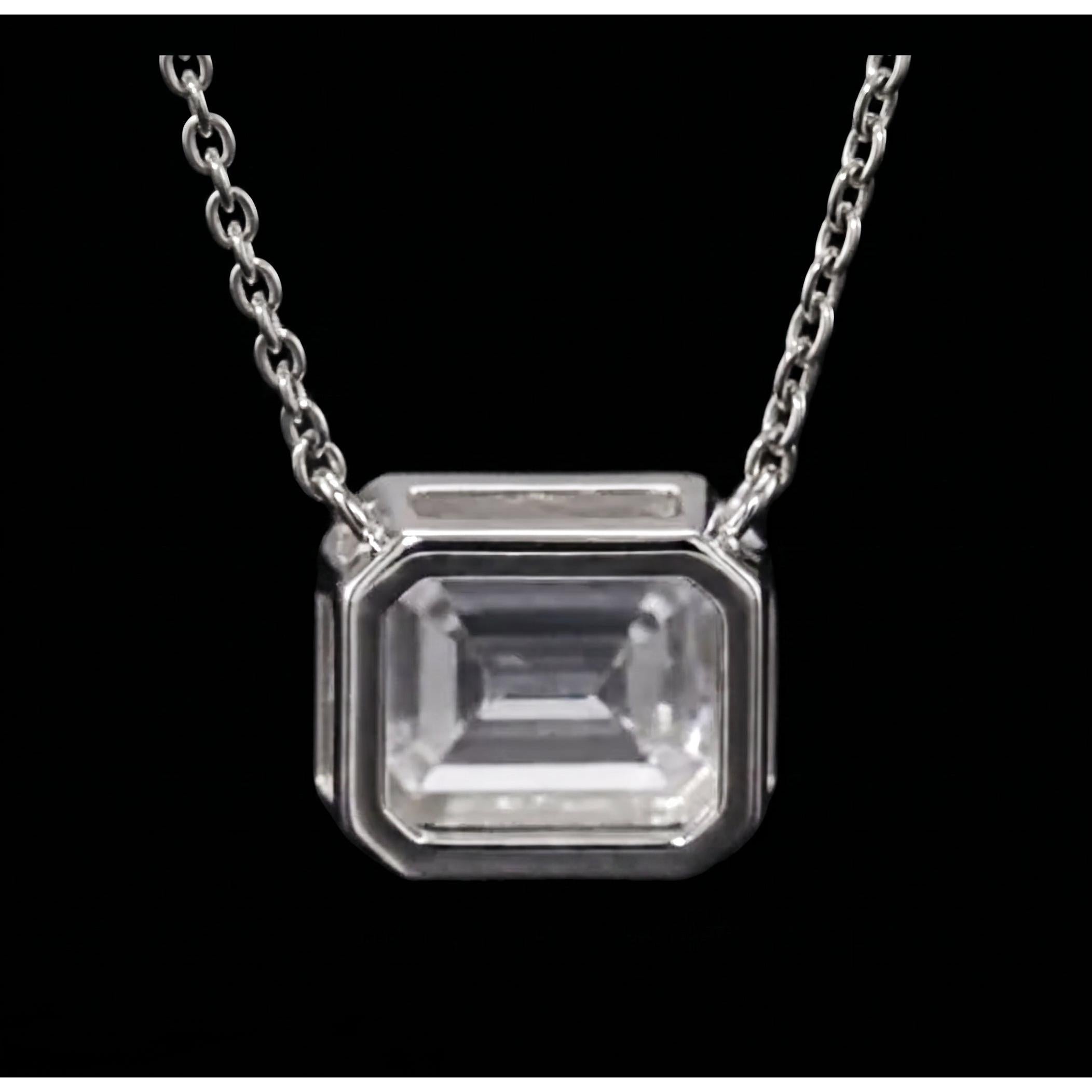 Emerald Cut 1 Carat Lab Grown Pendant 14K White Gold