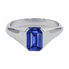 IGI CERTIFIED Emerald Cut Solitaire Blue Sapphire Gents Ring White Gold 4 Carats New